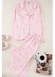  Collection Light Pink Ribbon/Bow Viscose Woven Pajamas Set Thmaw21Pt0936