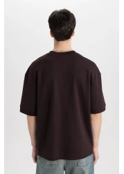 Defacto تي شيرت فضفاض مناسب برقبة دائرية وأكمام قصيرة من القماش الثقيل C0896ax24sp