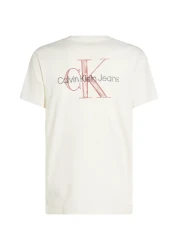 Calvin Klein تي شيرت رجالي أبيض منقوش بشعار واحد