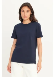 AC&Co / Altınyıldız Classics Men/Unisex Navy Blue 100% Cotton Slim Fit Slim Fit Crew Neck Basic T-Shirt