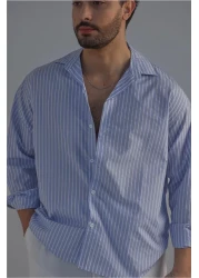 OUTFİT MAN Light Blue Striped Men's Shirt