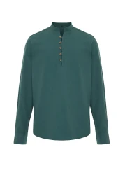  Collection Dark Green Slim Fit Half Placket Prevailing Collar 100% Cotton Shirt TMNSS20GO0097