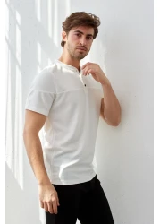 RAVANELLI تي شيرت رجالي عصري ذو قصة ضيقة وياقة واقفة