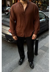 Livio Ferri Zoro Men's Extra Soft Linen Look Shirt Long Sleeve, Lightly Textured