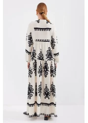 Bigdart 2423 Model Authentic Patterned Dress - Cream Color