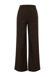  Collection بنطال منسوج بني بأرجل واسعة وطيات - TWOAW22PL0475