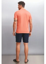 GRIMELANGE MARTEN Men's Polo Collar Pomegranate Flower Patterned Regular Fit T-shirt - 100% Cotton, Short Sleeve