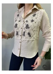 jöns since 1997 قميص نسائي من الكتان بتصميم سترة جبر أمامية