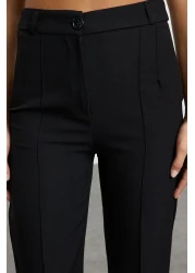  Collection Black Straight Cut High Waist Ribbed Stitched Woven Trousers TWOSS21PL0093