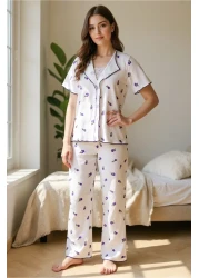 BELLA NOTTE Romantic Cotton Tulip Patterned Lace Detail Summer Pajama Set