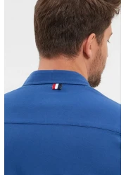 DeepSea قميص رجالي من الليكرا بقصة ضيقة باللون الأزرق الداكن - بأكمام طويلة وأزرار كبس2403013