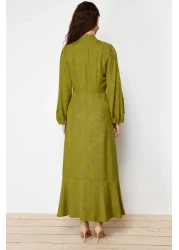  Modest Khaki Jacquard Floral Woven Dress TCTSS24EB00064