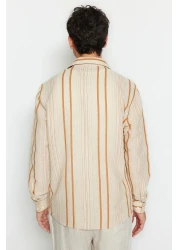  Collection Premium Camel Stripe Linen Shirt - Regular Fit Tmnss23Go00056