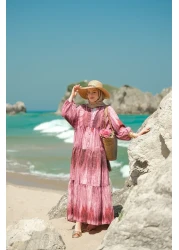 LOCCO فستان نسائي منقوش خشبي فوشيا