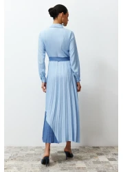  Modest Blue Color Blocked Woven Shirt Dress TCTSS24EB00119