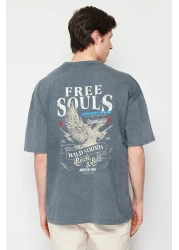  Collection AnThraciTe Eagle PrinTed Pale EffecT Oversize CoTTon T-Shirt - TMNSS24TS00006