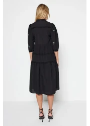  Collection Black Straight Cut Embroidered Midi Woven Dress TWOAW22EL0882