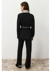  Modest طقم علوي وسفلي من قماش سكوبا أسود - مضلع، TCTAW24US00071