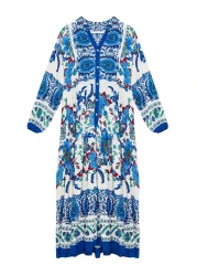  Modest Viscose Woven - Blue Floral Patterned Dress TCTSS24EB00221