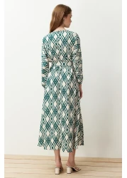  Modest فستان منسوج بحزام أخضر منقوش ومفصل TCTSS24EB00233