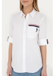 U.S. Polo Assn. قميص نسائي أبيض بأكمام طويلة -50283571-VR013