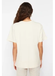  Collection تي شيرت محبوك من Premium Stone 100% قطن مطبوع كبير الحجم/قصة واسعة ورقبة دائرية TWOSS23TS00282