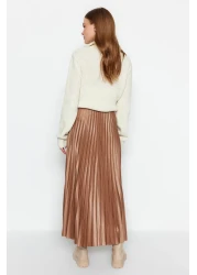  Collection Mink Pleated Maxi Flexible Knitted Skirt TWOSS24ET00041
