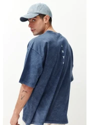  Collection تي شيرت قطني كبير الحجم بطبعة نيلي - TMNSS23TS00166