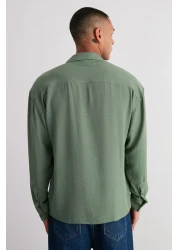  Collection Apaş Collar Khaki Oversize Summer Linen Shirt - TMNSS23GO00053