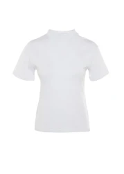  Collection White 100% Cotton Basic Regular/Normal Fit Stand Collar Knitted T-Shirt Twoaw20Ts0096