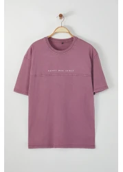  Collection Purple Oversize/Wide Cut Faded Effect Text Printed 100% Cotton Tuck Fabric T-Shirt Tmnss23Ts00174