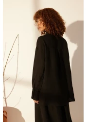  Collection Black 100% Linen Oversize Shirt TWOSS23GO00443