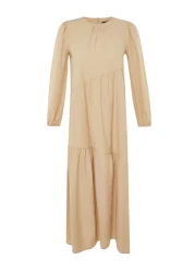  Modest Mink Gathering Detailed Cotton Wide Fit Woven Dress TCTSS21EL3470