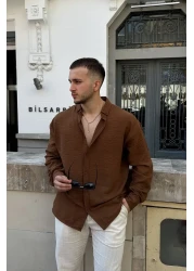 Livio Ferri قميص Napas رجالي كبير الحجم بمظهر الكتان