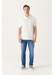 Avva Men's White 100% Cotton Cool Polo Collar T-Shirt E 001004