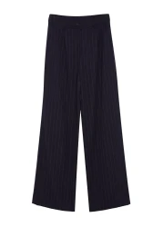  Collection Navy Blue High Waist Wide Leg / Wide Leg Striped Woven Trousers TWOSS22PL0100