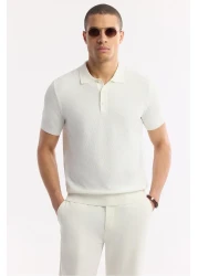 Avva Men's Ecru Polo Neck Textured Knitwear T-Shirt B 005120