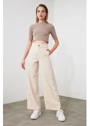 Collection Wide Leg and Buttons Side Woven Fabric Pants - Twoss20Pl0398
