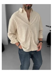 BYBASICMAN Beige Flame Long Sleeve Shirt Yp-5001