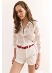 Olalook Women's White Red Colorful Floral Cotton Scallop Shirt Gml-19001326