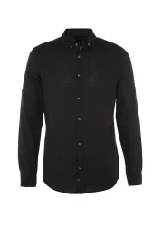  Collection قميص أسود بقصة ضيقة مع كتاف - كم طويل، 100% قطن، TMNSS20GO0189