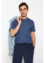  Collection تي شيرت رمادي-إكرو-نيلي نحيف/نحيف برقبة دائرية أساسي 100% قطن 3 قطع TMNSS19BO0007