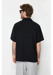  Collection قميص صيفي كبير الحجم من الكتان بأكمام قصيرة - أسود TMNSS24GO00019