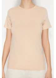  Collection Brown-Beige 100% Cotton 2-Pack Basic Crew Neck Knitted T-Shirt TWOSS20TS0141