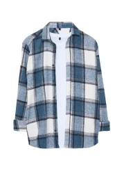  Collection Winter Lumberjack Navy Blue Checked Shirt - Regular Fit TMNAW21GO0730