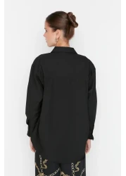  Collection Black Single Pocket Boyfriend/Wide Fit Cotton Woven Shirt TWOAW20GO0115