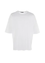 Collection White Oversize Cotton Short Sleeve Basic T-Shirt