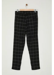 Edit by  Black Slim Fit Plaid Woven Men's Fabric Trousers Tedaw25Pl00006