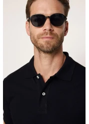 Tudors Men's Slim Fit Slim Fit Cotton Soft Texture Breathable Fabric Non-Curling Collar Black Polo Collar T-Shirt