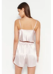  Collection Powder Satin Rope Suspender Shorts Woven Pajamas Set Thmss23Pt00097